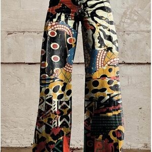Colorful Abstract Patterned Wide-Leg Pants